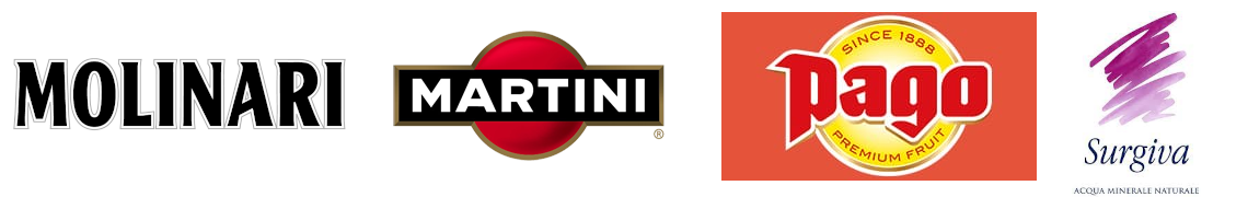 Horeca Italiana Loghi partners: Red Bull, Nardini, San Pellegrino, Peroni, Ferrero.