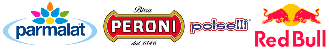 Horeca Italiana Loghi partners: Red Bull, Nardini, San Pellegrino, Peroni, Ferrero.